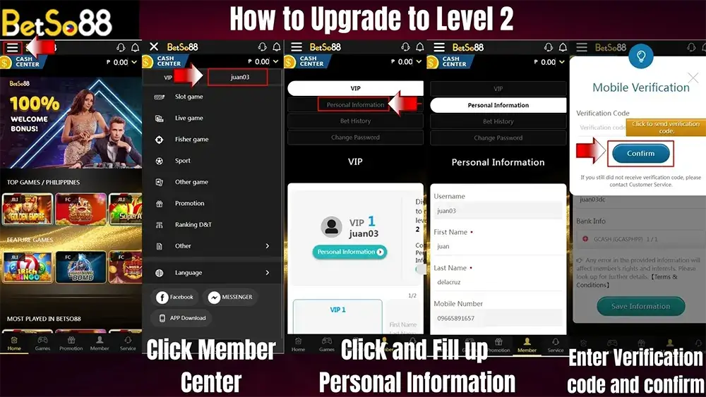 How to register betso88 online casino and upgrade to level 2